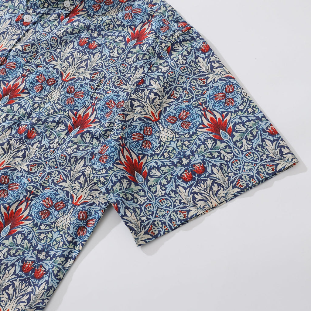 Snakehead Print Men's Designer Short Sleeve Cotton Aloha Shirt