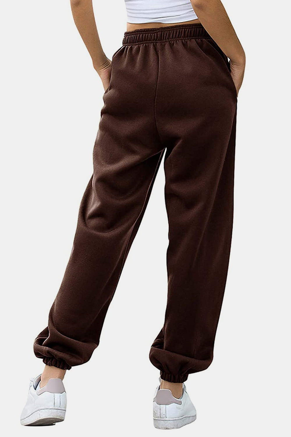 Women's Black Elastic Waist Jogger Pants with Side Pockets - Image 22