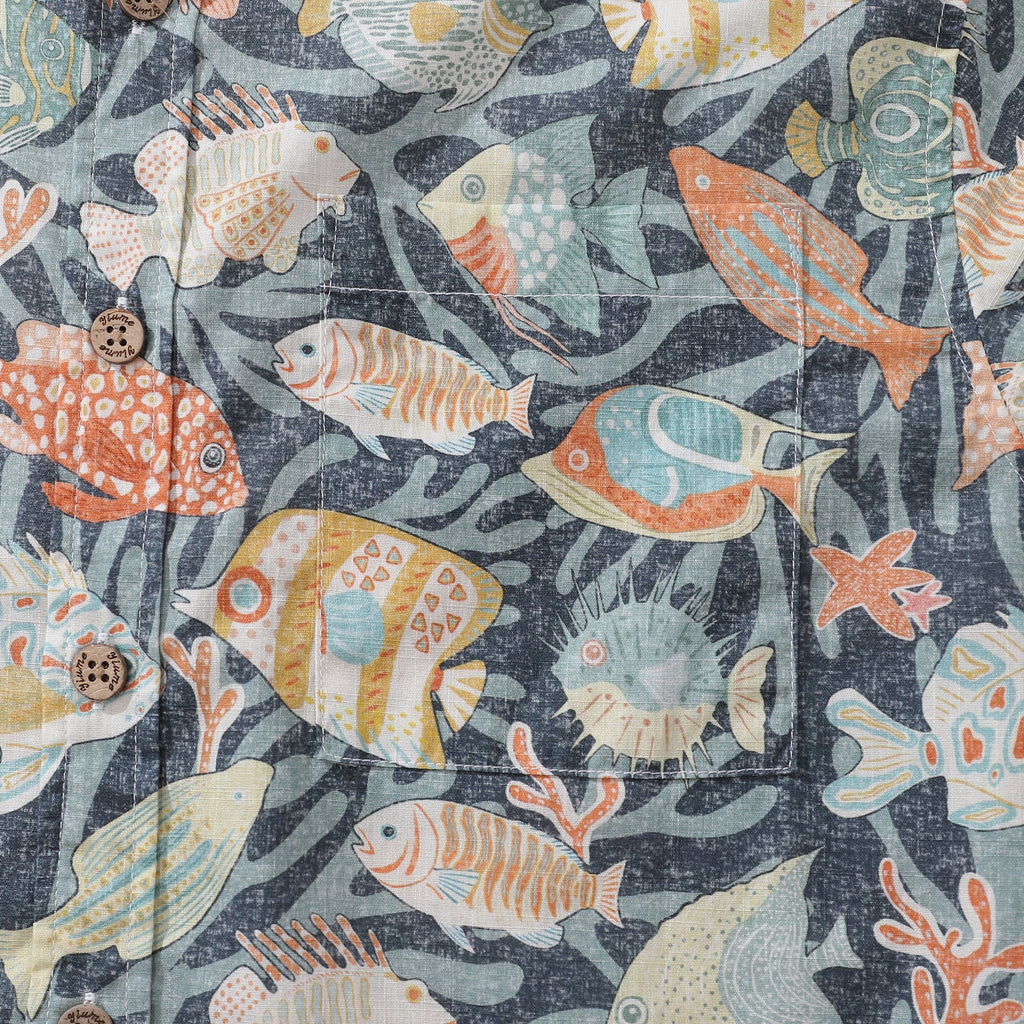 Men's Colorful Fish Print Button-Down Hawaiian Aloha Shirt