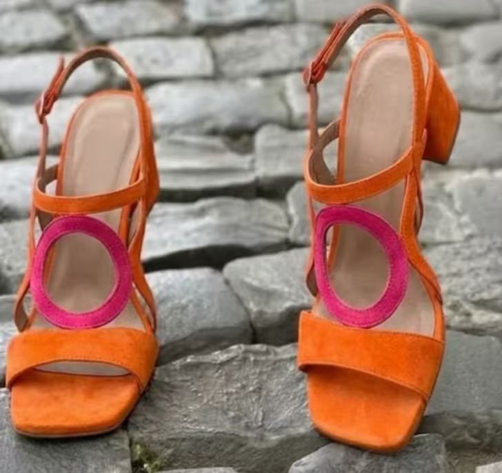 Suede Hollow-Out Pointed Toe Stiletto Sandals with Buckle Strap