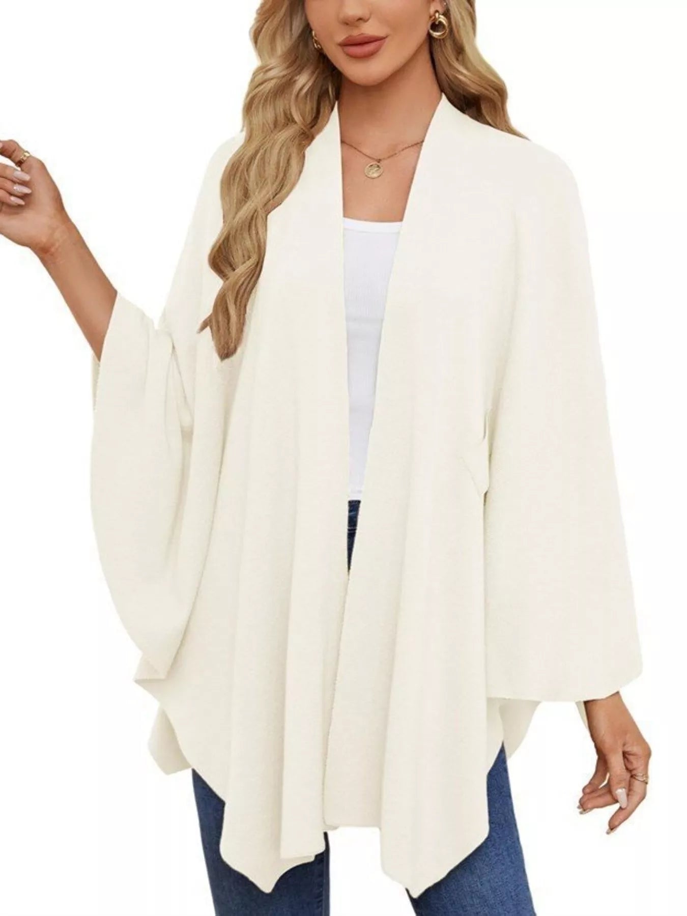 Solid Color Tie-Front Knit Cape Top