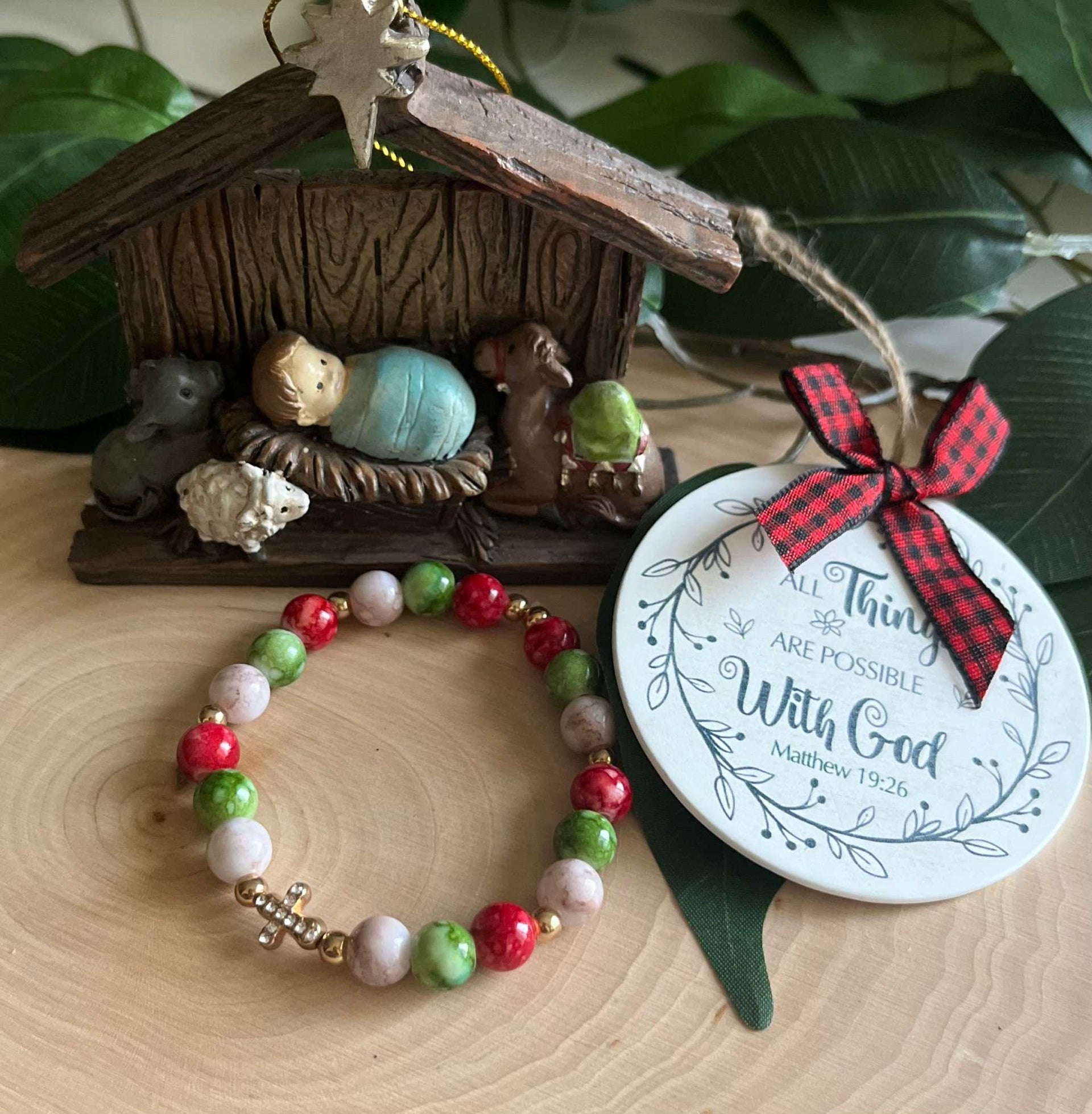 Bead Bracelet Jeweled Christmas Gold Cross