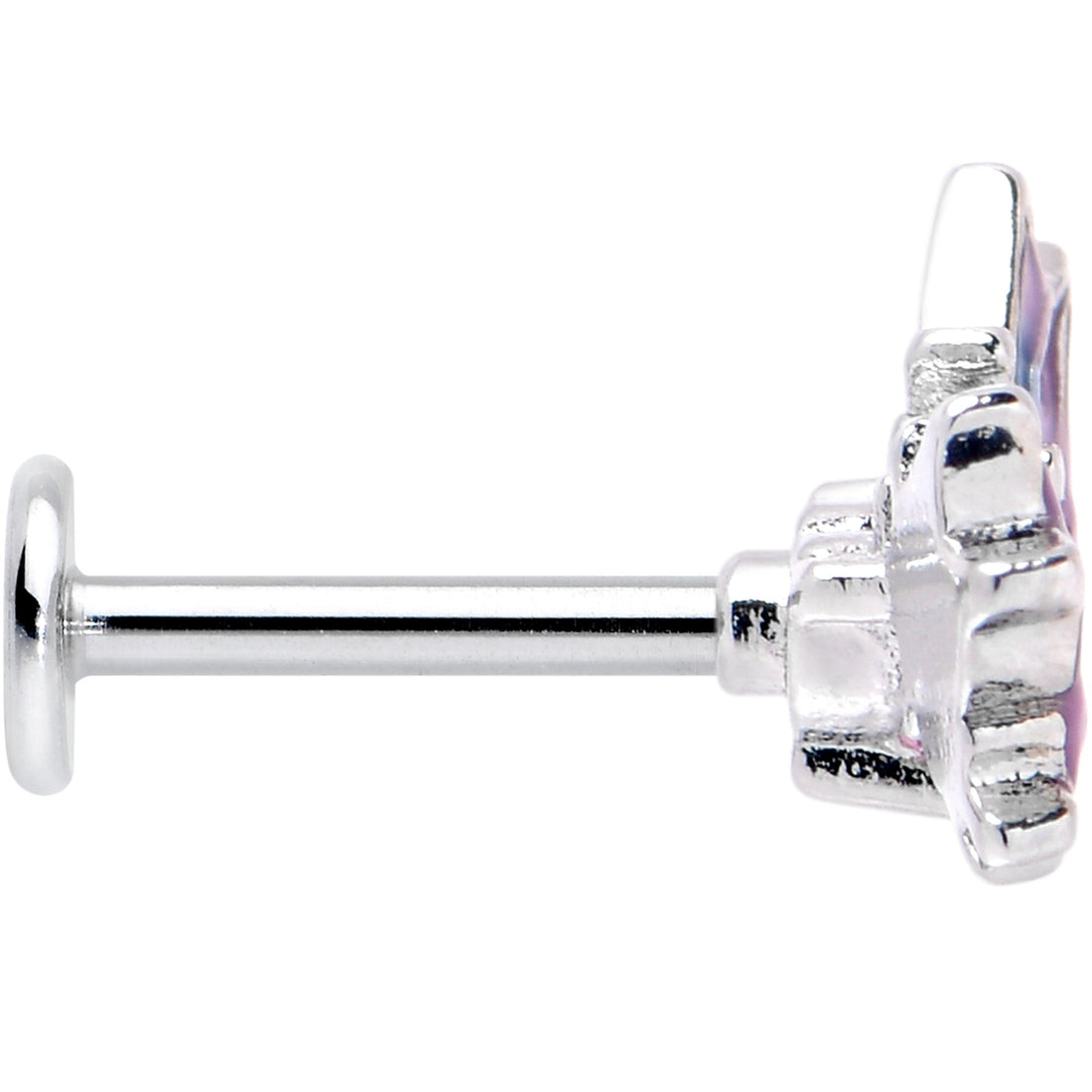 16G 5/16 Pink CZ Gem Heart Butterfly Labret Monroe Tragus