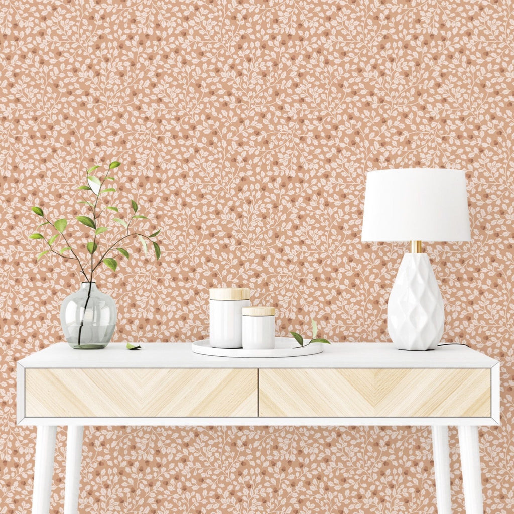 Autumn Floral Removable Wallpaper in Terracotta and White