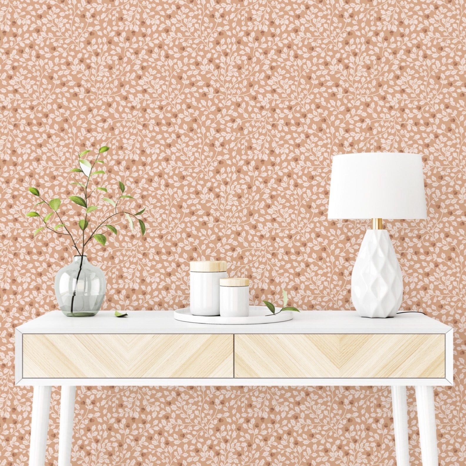 Autumn Floral Removable Wallpaper in Terracotta and White
