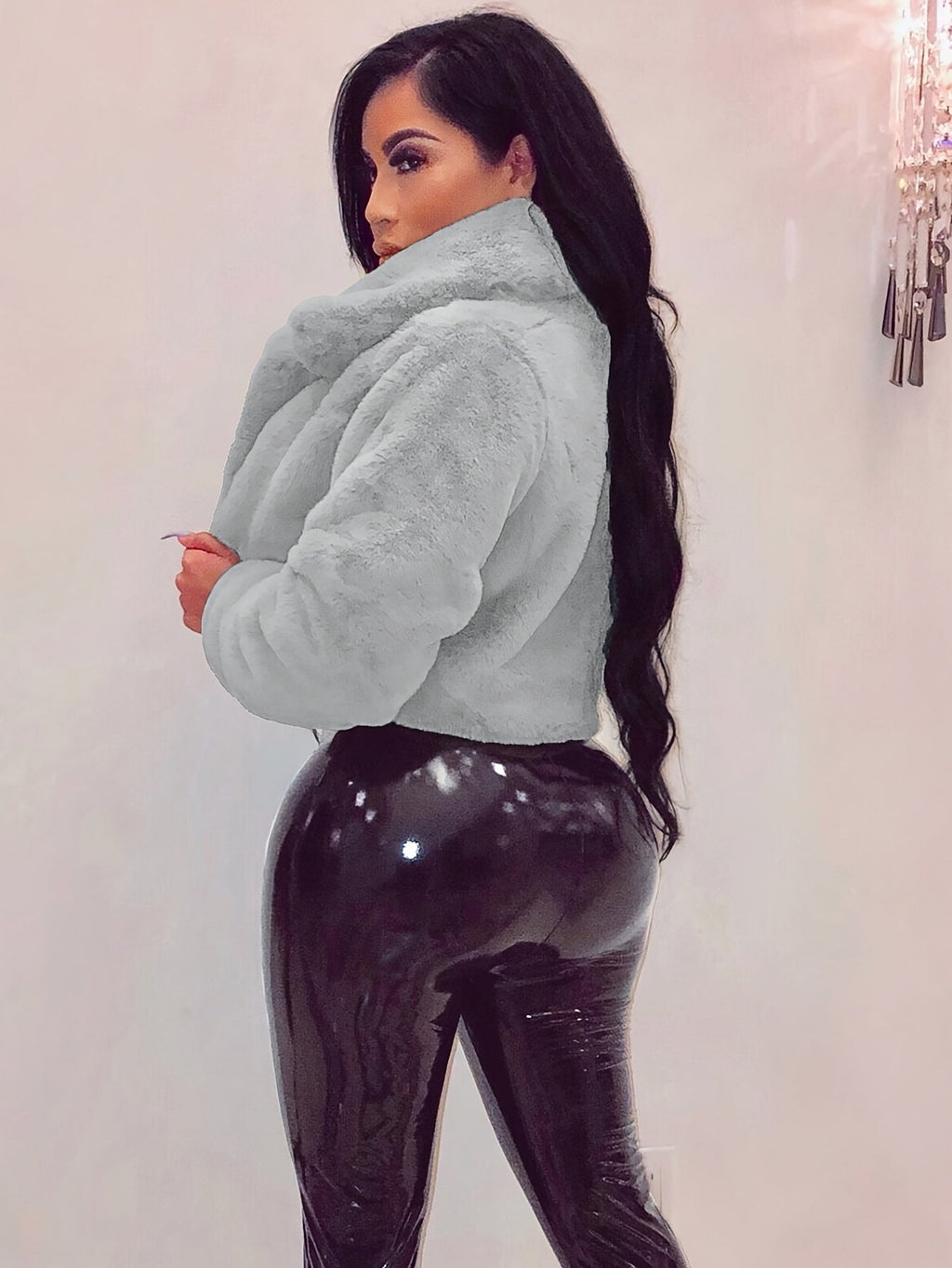 Cozy Chic Faux Fur Collar Cardigan Jacket