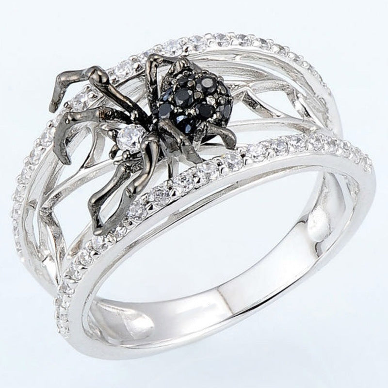 Huaya Classic Fashion 925 Silver Black Spider Ring Popular In Europe And America Personality Women's Ring Factory Direct Sales