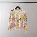 Women's Floral Knit Sweater Long Sleeve Jumper Cream Pink - Image 6