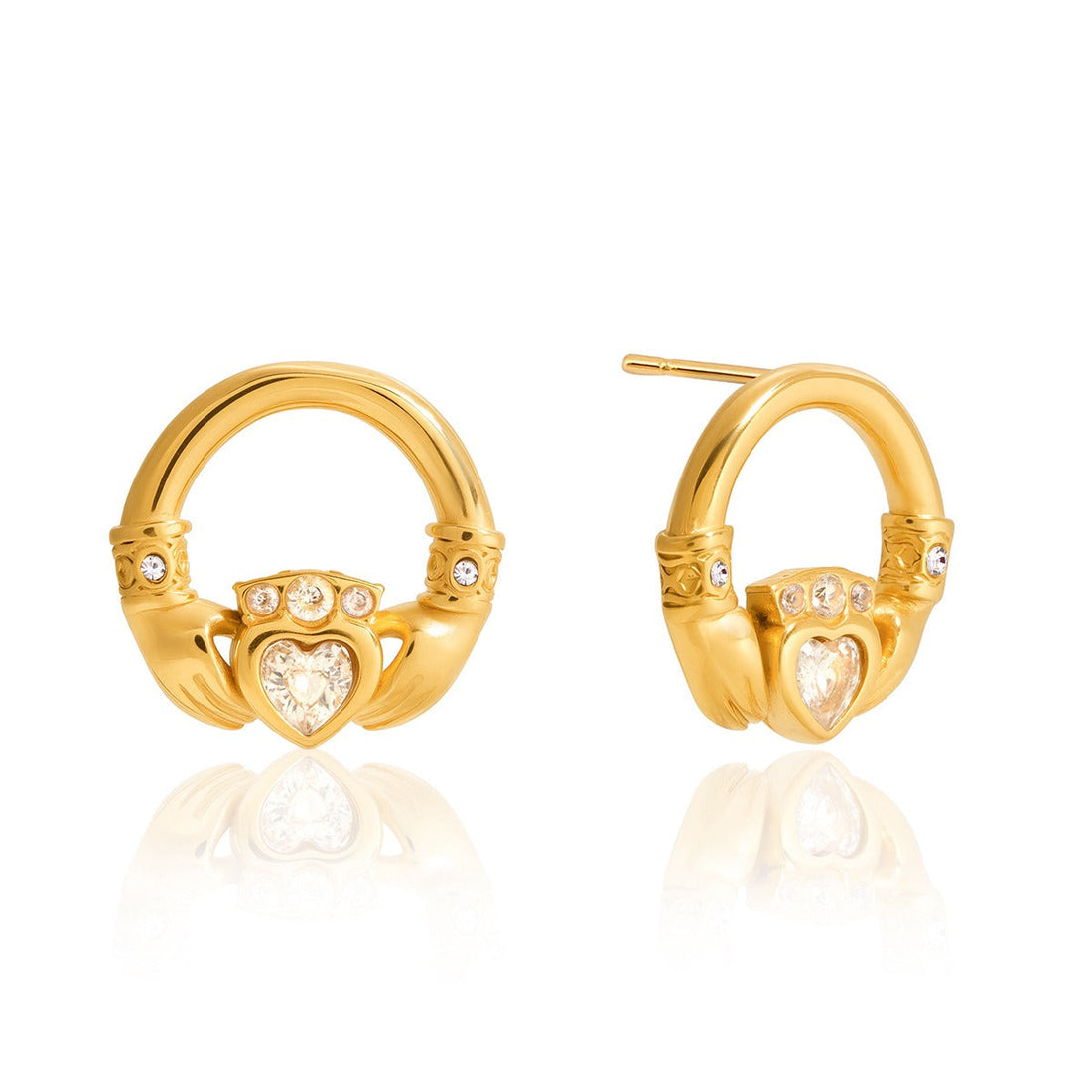 18K Gold-Plated Friendship Hand Stud Earrings with Cubic Zirconia