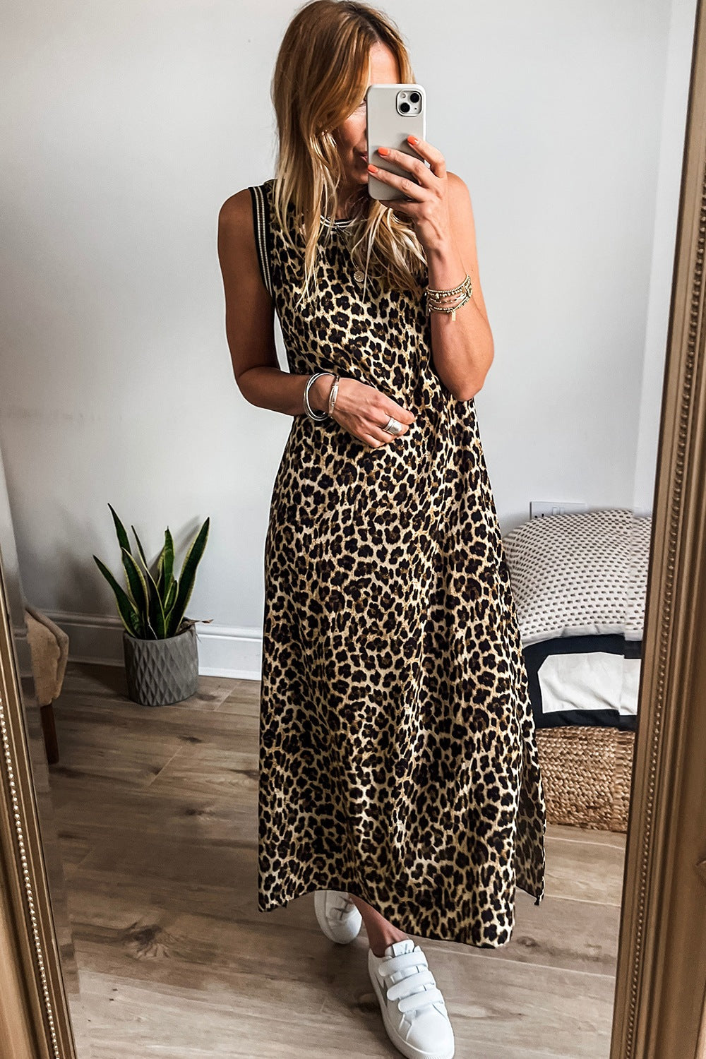 Sleeveless Leopard Print Maxi Dress - Luxury Modern Statement
