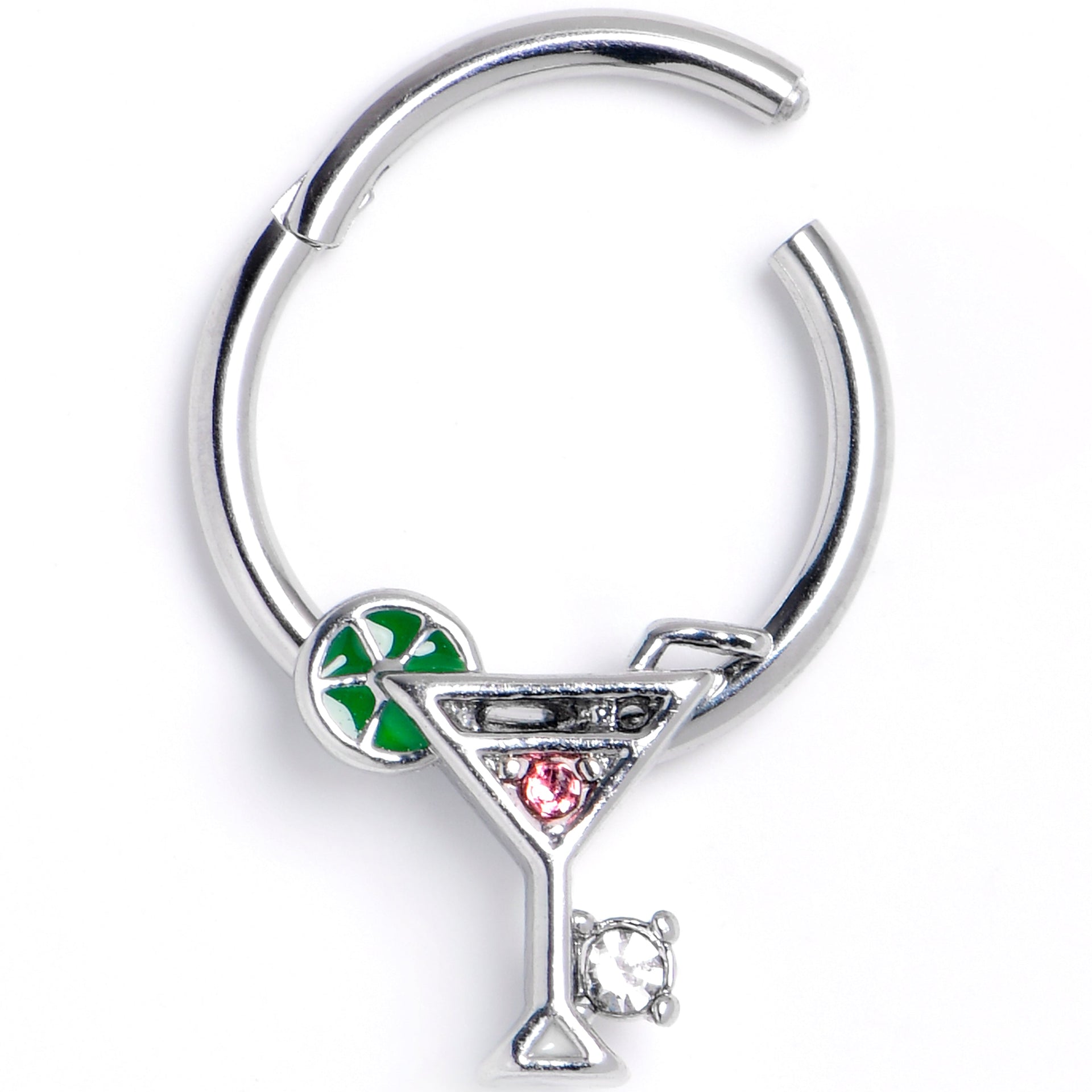 16G 3/8 Clear Pink Gem Cocktail Hour Hinged Segment Ring