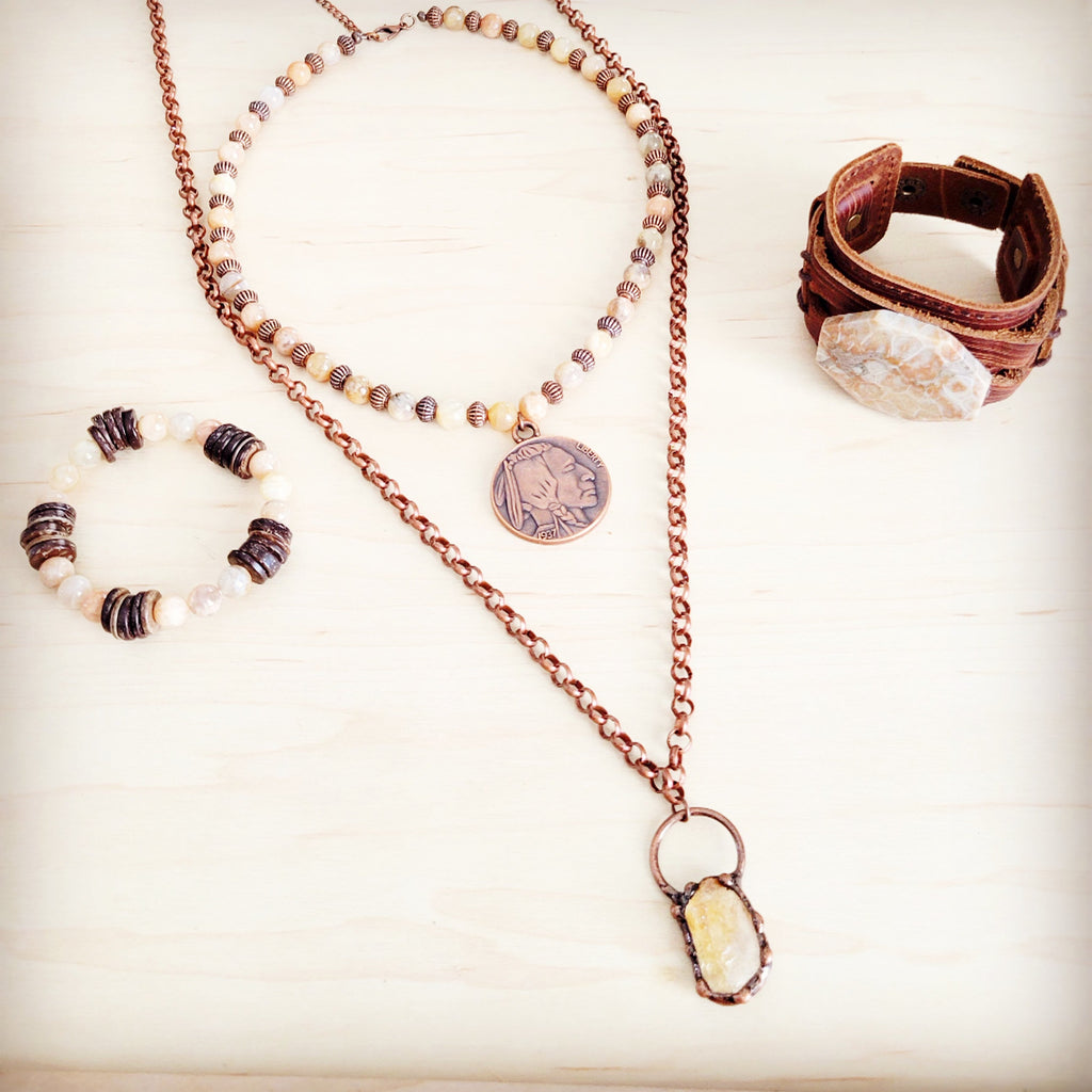 Natural Agate and Wood Beaded Stretch Bracelet - Image 6