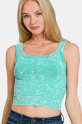 Zenana Washed Ribbed Scoop Neck Tank Top | Wide Strap
