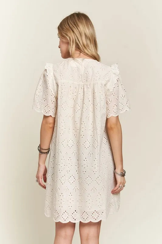 Ruffled Eyelet Round Neck Summer Dress for Garden Parties