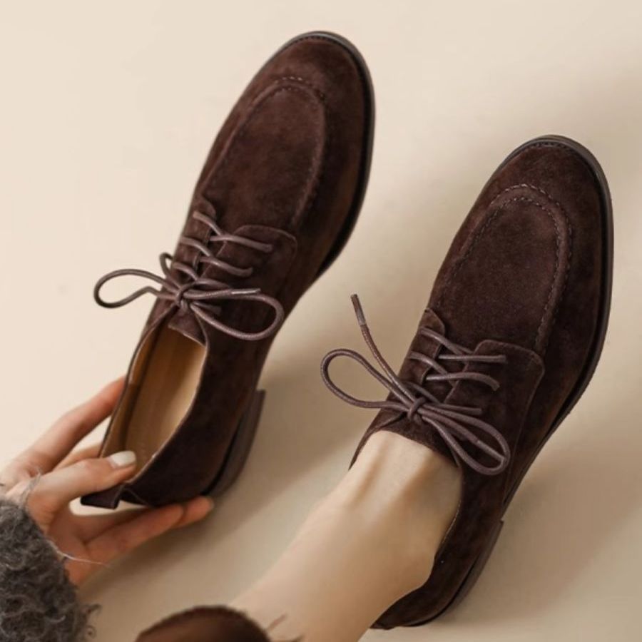 Women’s Brown Retro Deep-Mouth Suede Lace-Up Loafers