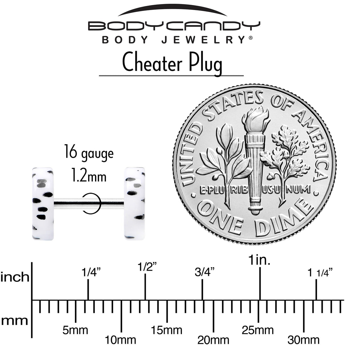 16G White Acrylic Polka Dots Black Cheater Plug Set