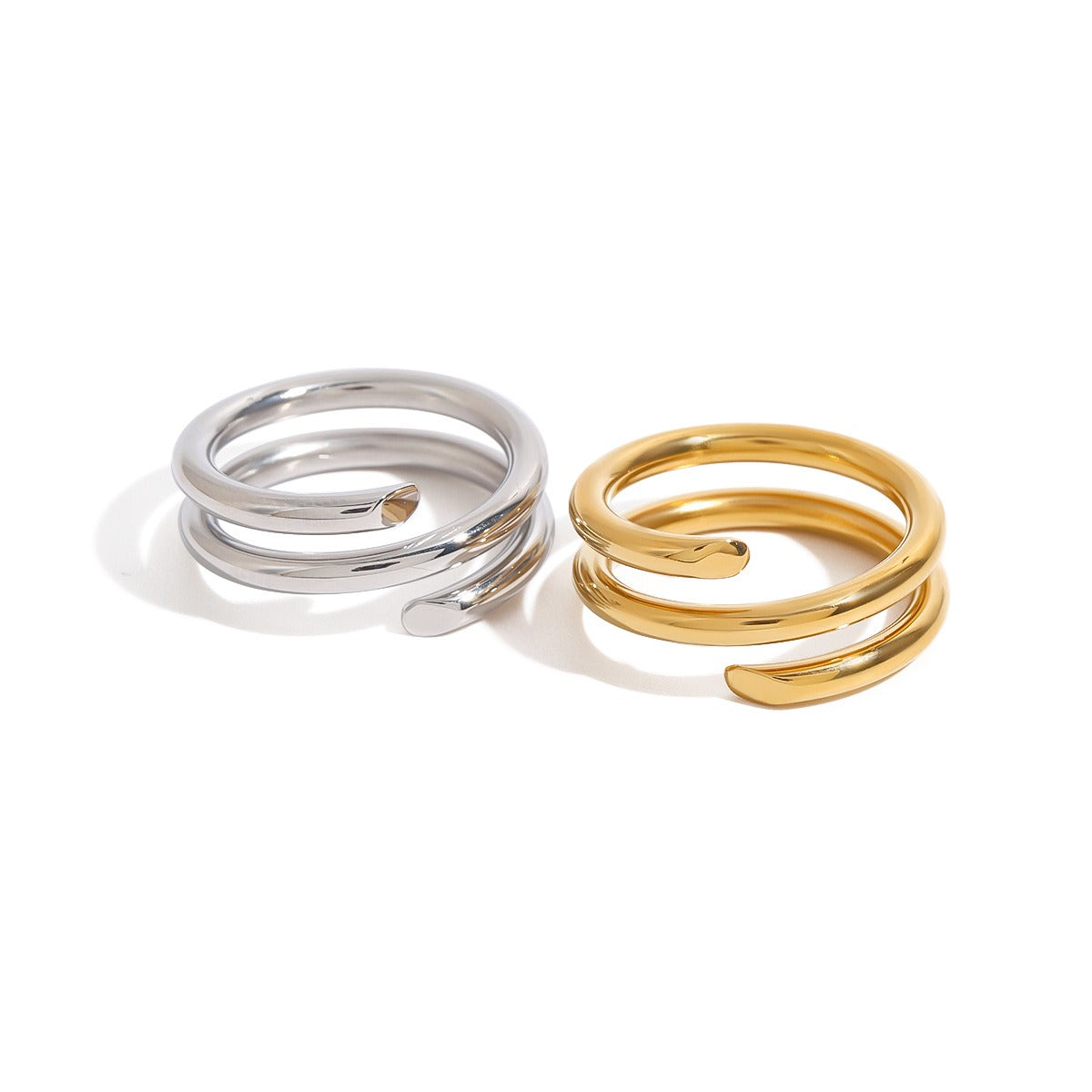Adjustable 18K gold plated titanium steel spring-shaped ring