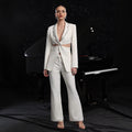 Women's White Hollow-Out Blazer and Wide Leg Trouser Set - Image 6