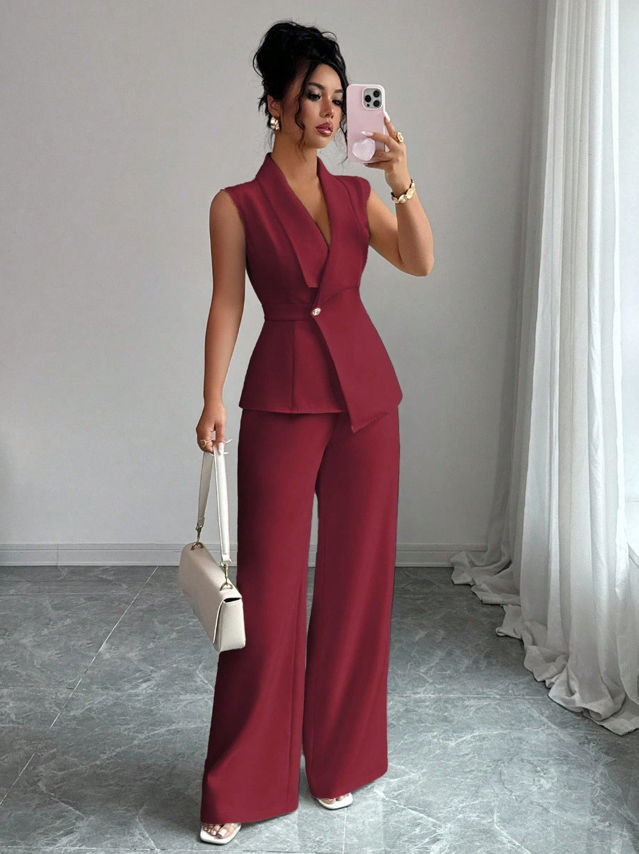 Womens Sleeveless Blazer and Straight Leg Pants Two Piece Set - Image 14