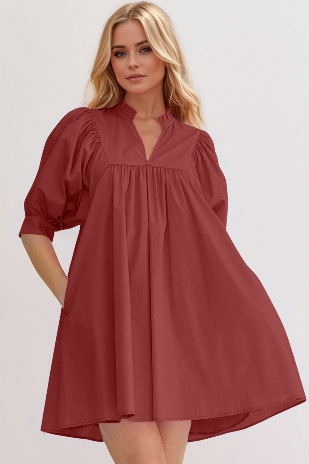 Pink Puff Sleeve Mini Dress – Casual Feminine Summer Dress