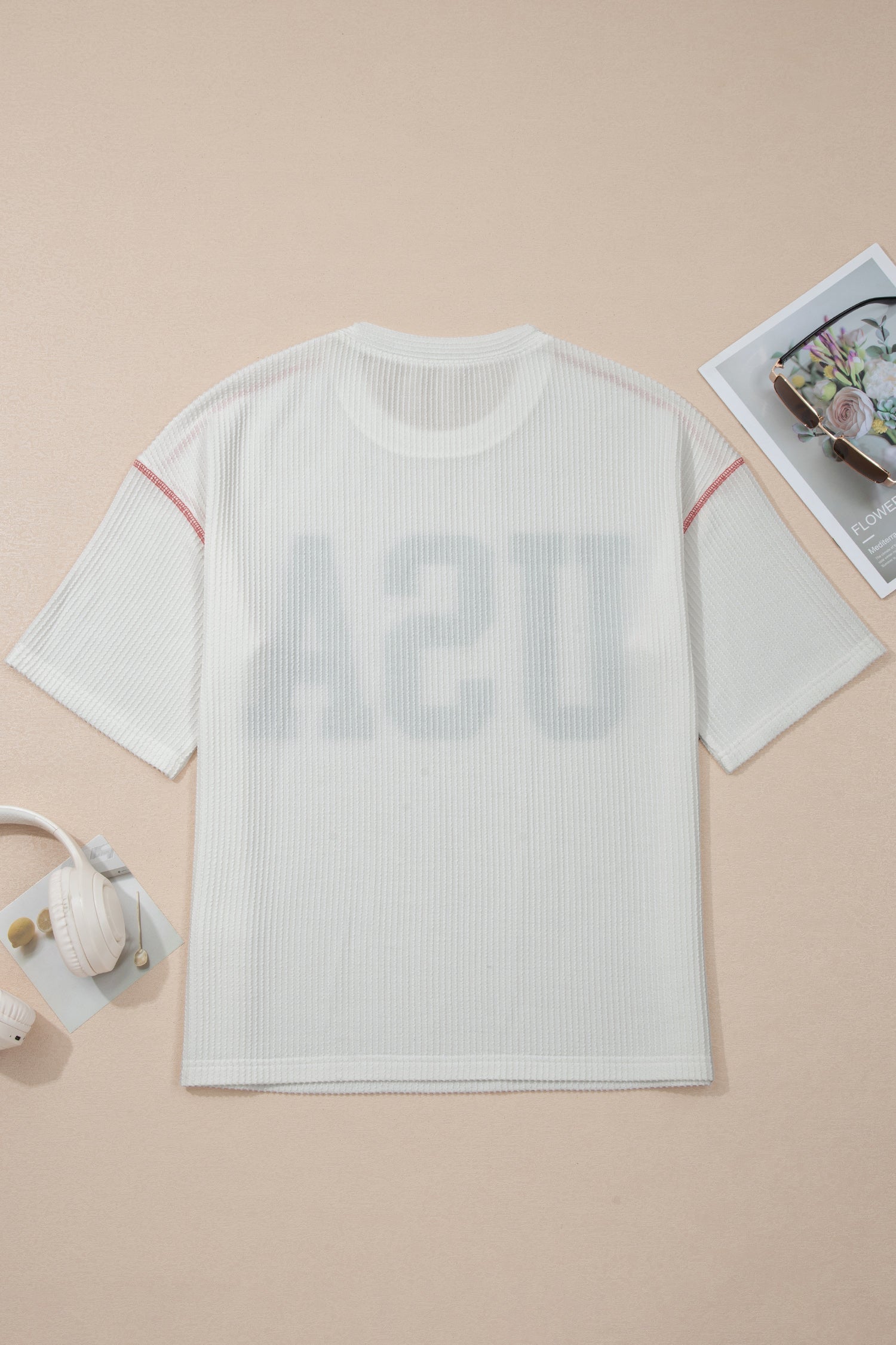 USA Graphic Corded Knit Short Sleeve Tee in Light Blue - Image 5
