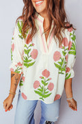 Wild Flower V-Neck 3/4 Sleeve Blouse for Effortless Styling