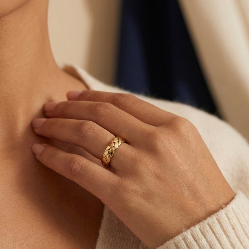 Hypoallergenic Gold Played Cuban Ring - Nickel Free Stainless Steel Jewelry for Sensitive Skin