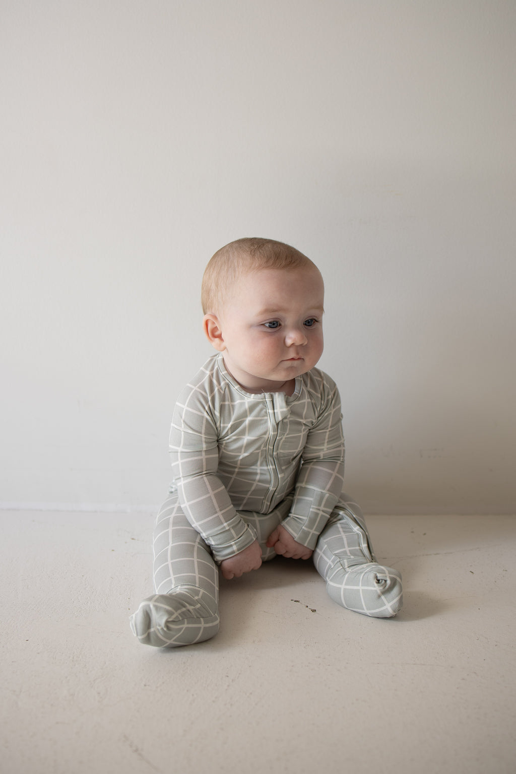 Bamboo Zip Pajamas | Foggy Grid