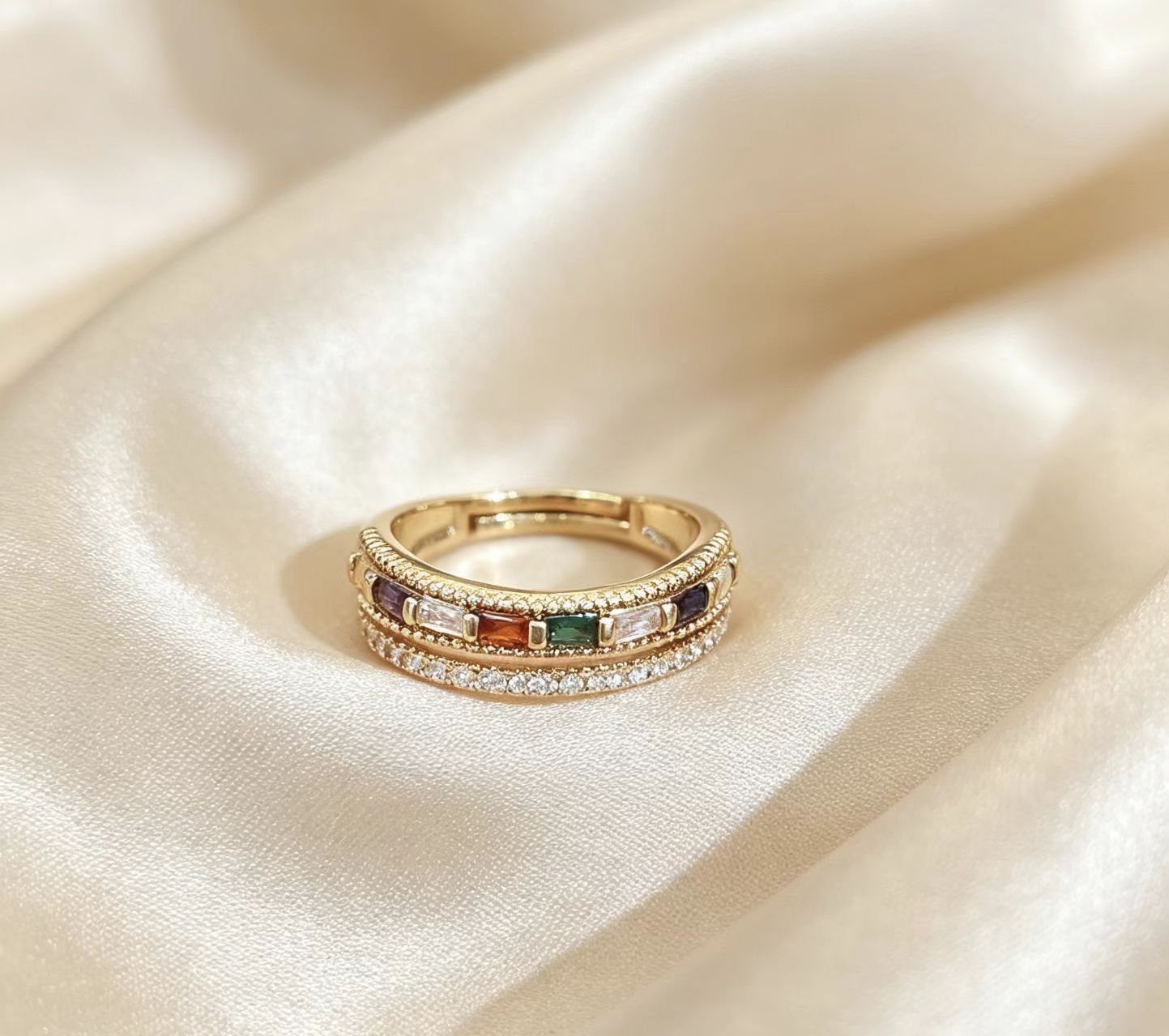 Elegant Double-Layer Gold-Plated Round Ring