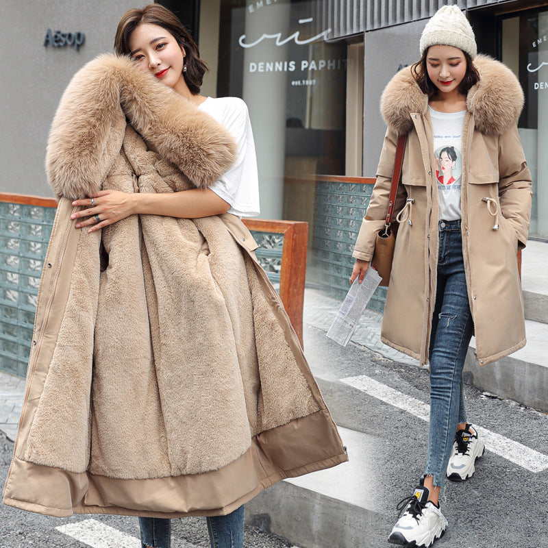 Women's Harajuku Big Fur Collar Fleece Lined Winter Coat - Image 3