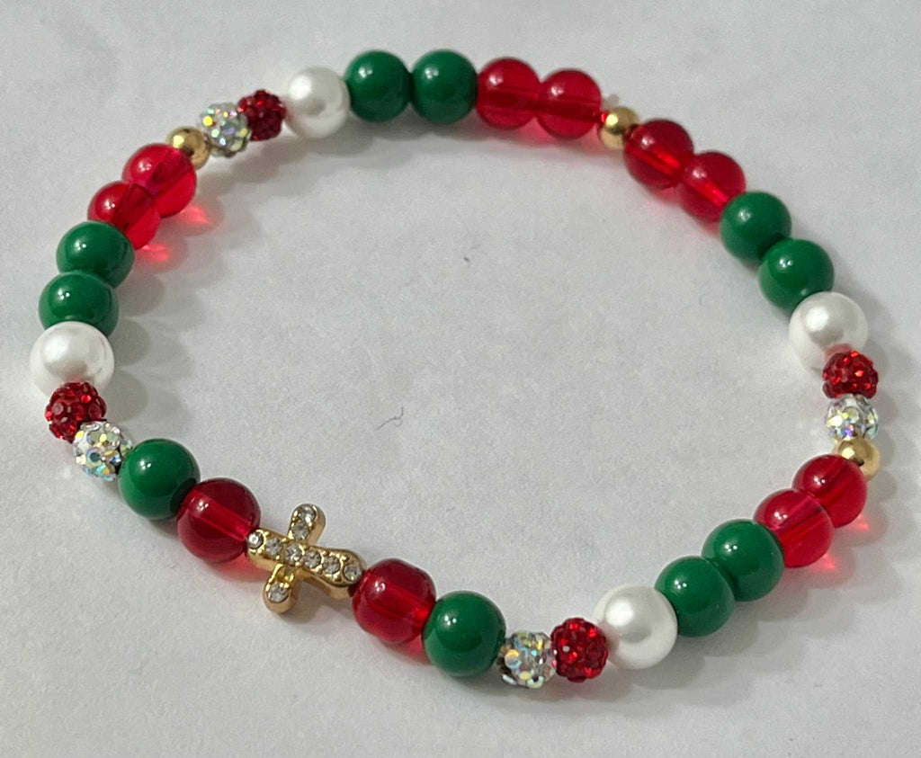 Bead Bracelet Jeweled Christmas Gold Cross