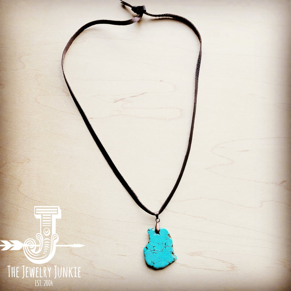 Genuine Turquoise Slab Pendant on Adjustable Leather Cord - Image 9