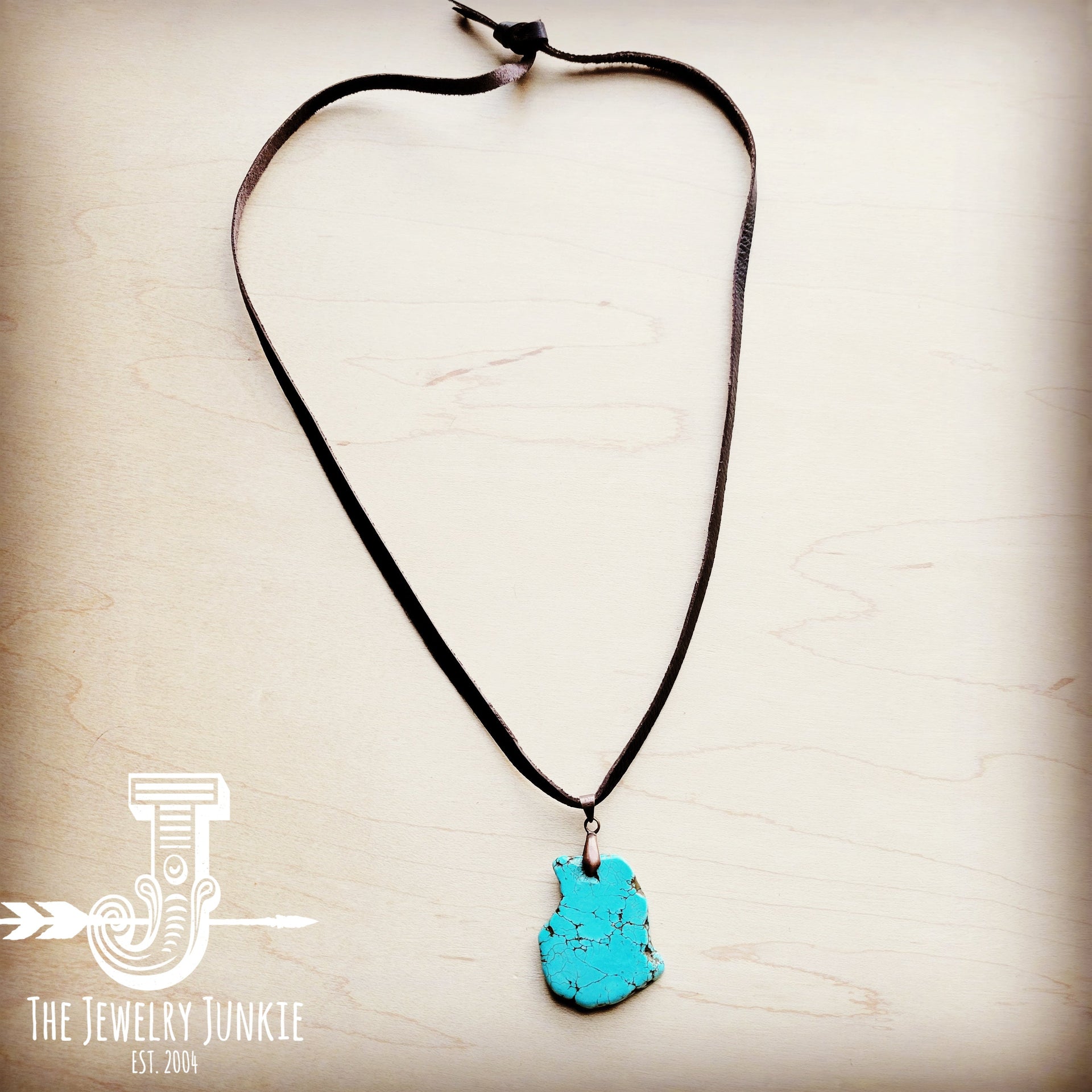 Genuine Turquoise Slab Pendant on Adjustable Leather Cord - Image 9