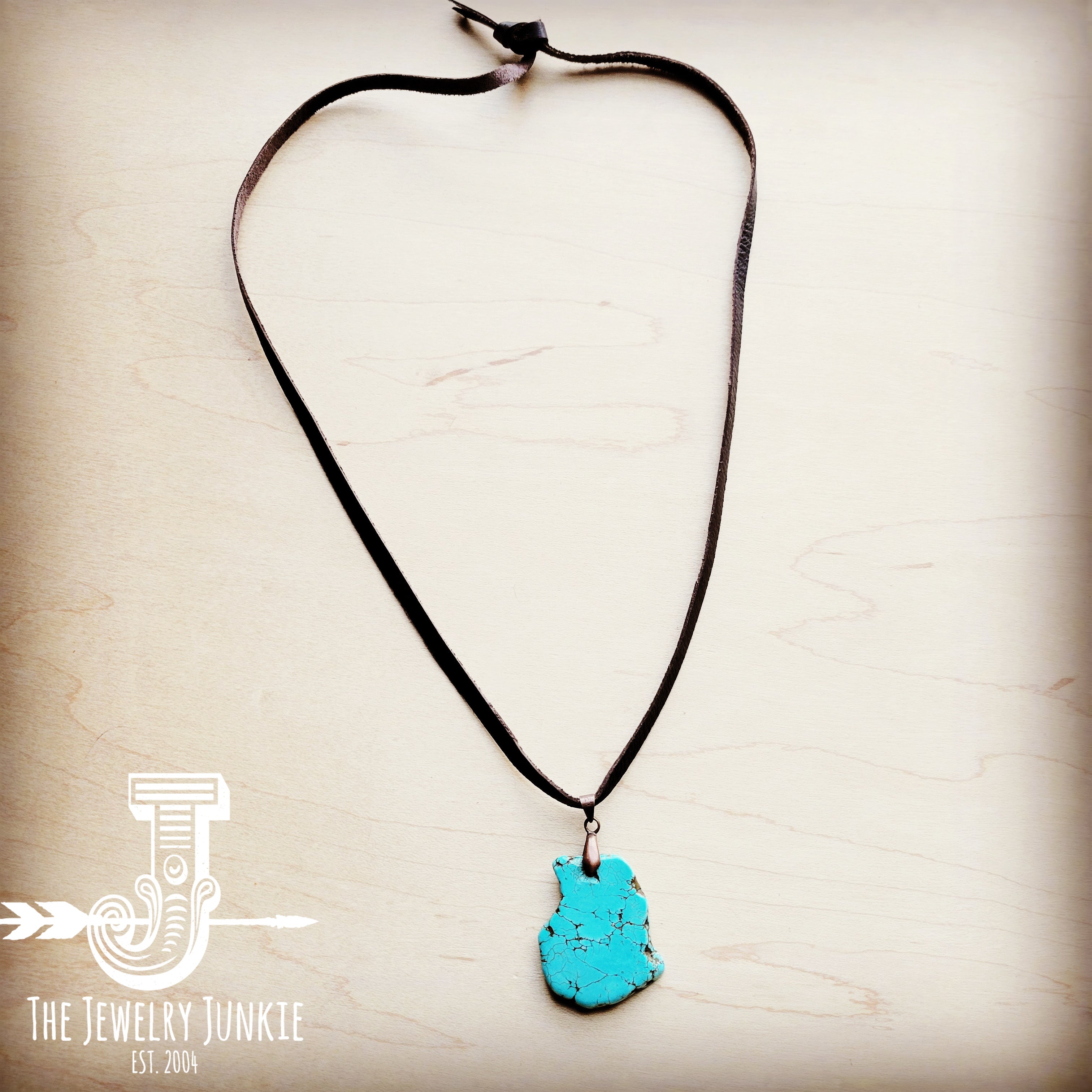Genuine Turquoise Slab Pendant on Adjustable Leather Cord - Image 9
