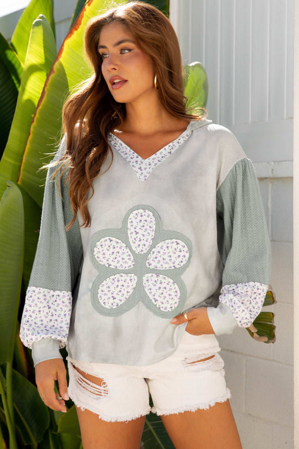 Jream Colorblock Casual Hooded Top