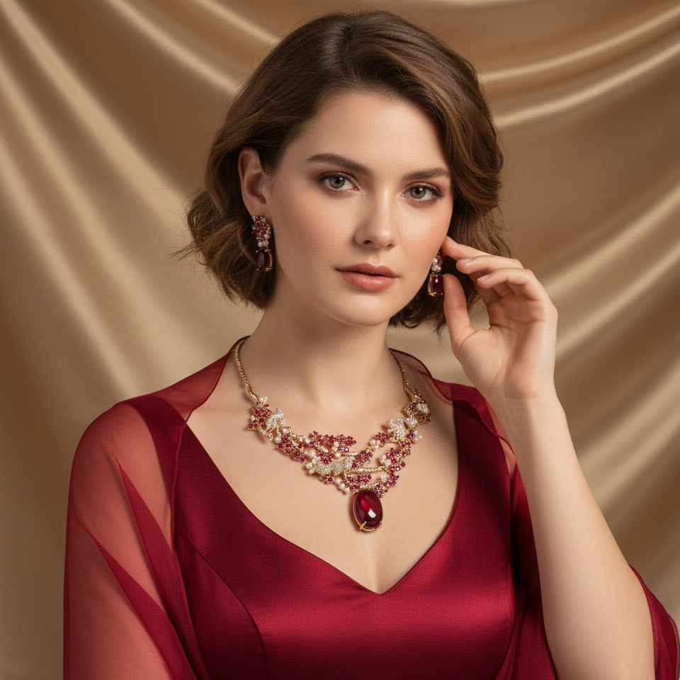 European And American Jewelry Elegant Luxury Short Collarbone Necklace Earrings Dinner Suit Women's Exaggerated Fashion High-end Accessories