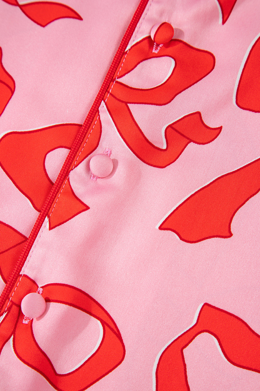 Pink Bow Print Shirt Style Long Sleeve 2pc Pajama Set