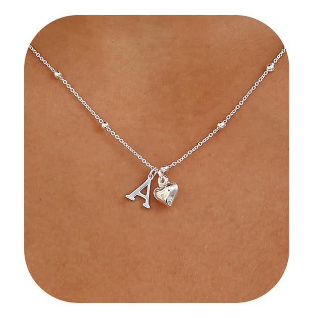 Initial Letter Stainless Steel Minimalist Cool-Girl Style Heart Pendant Necklace