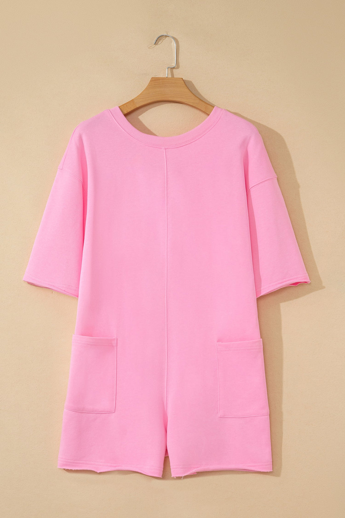 Solid Raw Edge Short Sleeve Pocketed Romper