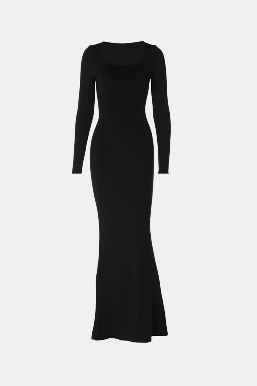 Caramel Square Neck Long Sleeve Maxi Dress with Built-In Shapewear