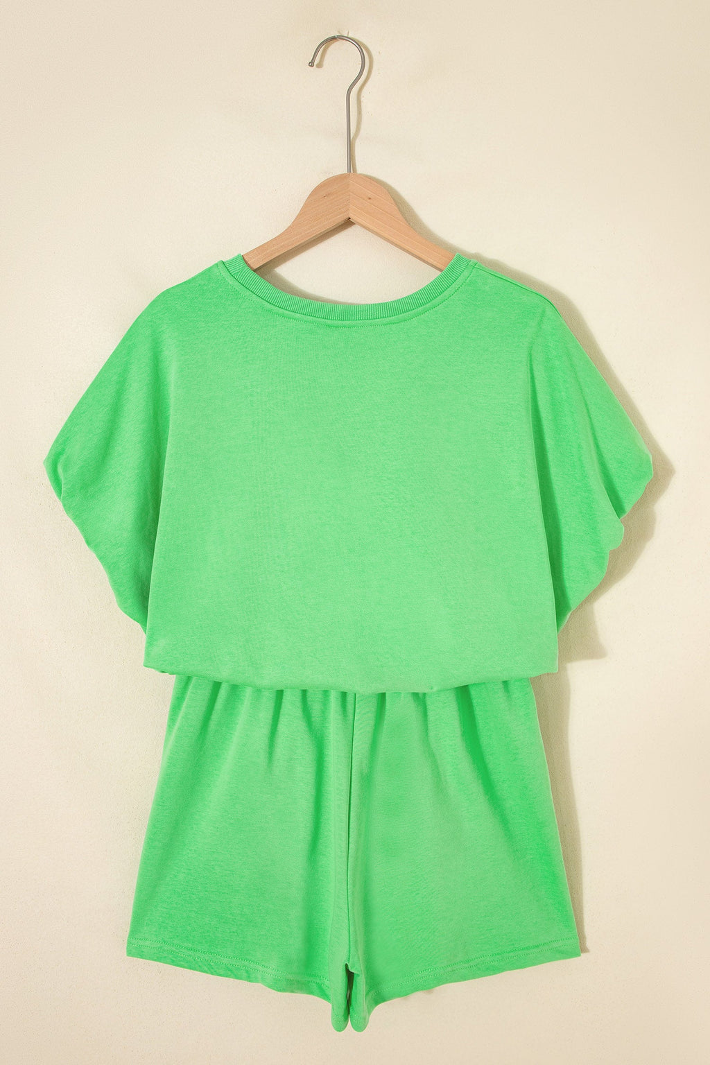 Lime Green Puffy Loose Top & Drawstring Shorts Loungewear Set