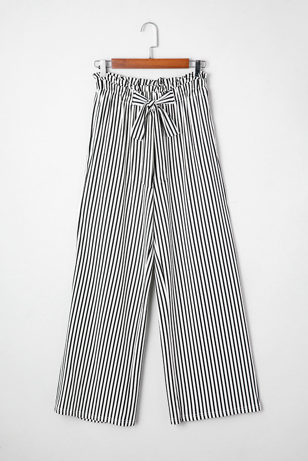 Black Striped Frill Knot Waist Decor Pants