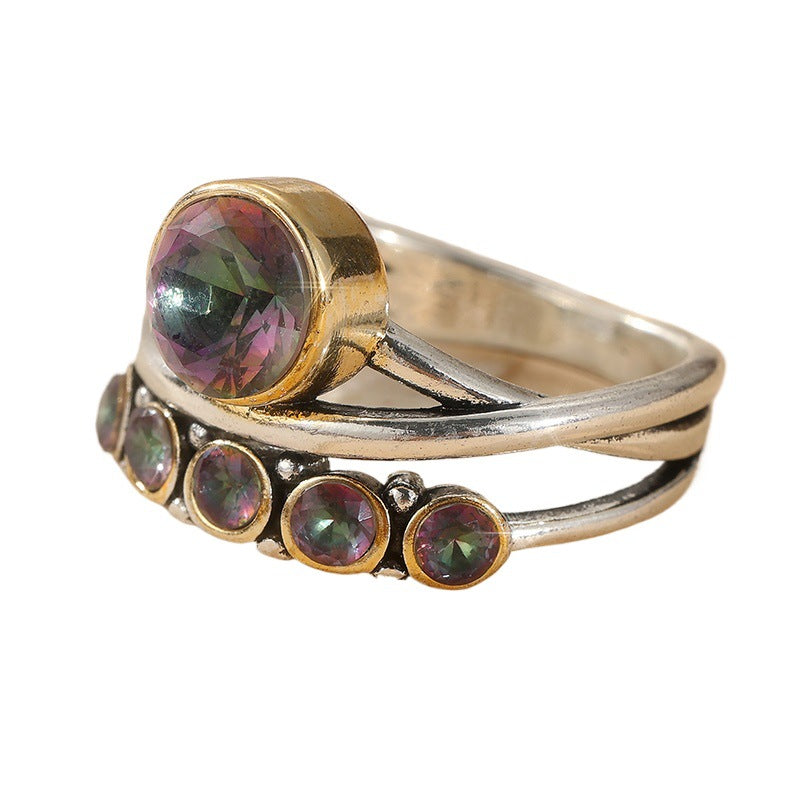 Bohemian Multi-Band Stackable Ring with Iridescent Cubic Zirconia