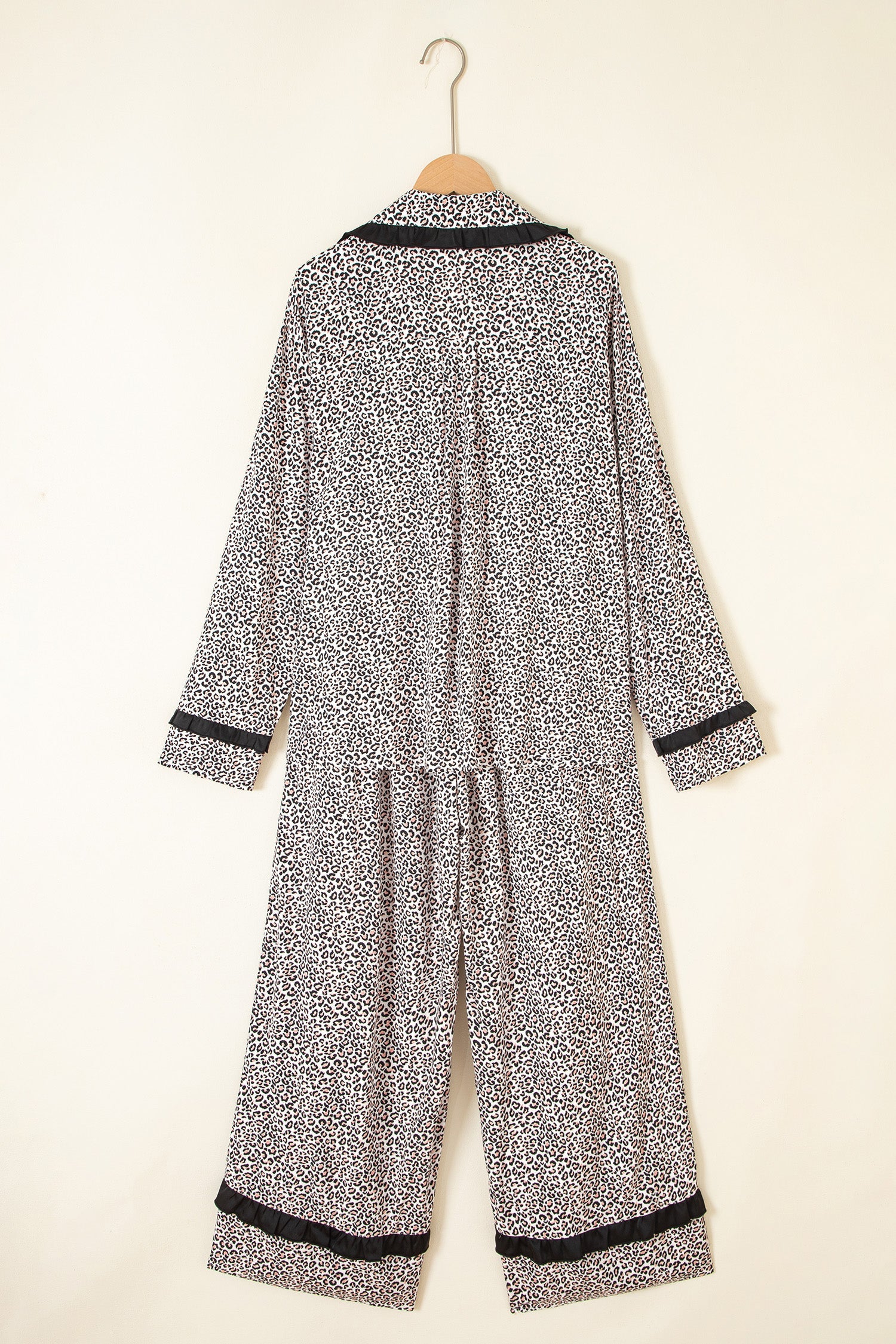 Leopard Bow Long Sleeve Top & Pants Pajama Set