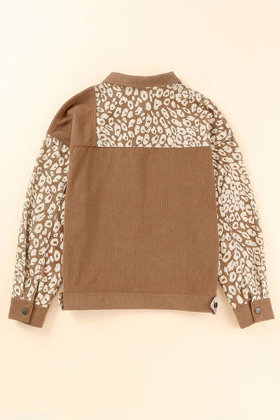 Women's Leopard Print Drop Shoulder Jacket in Brown and Beige
