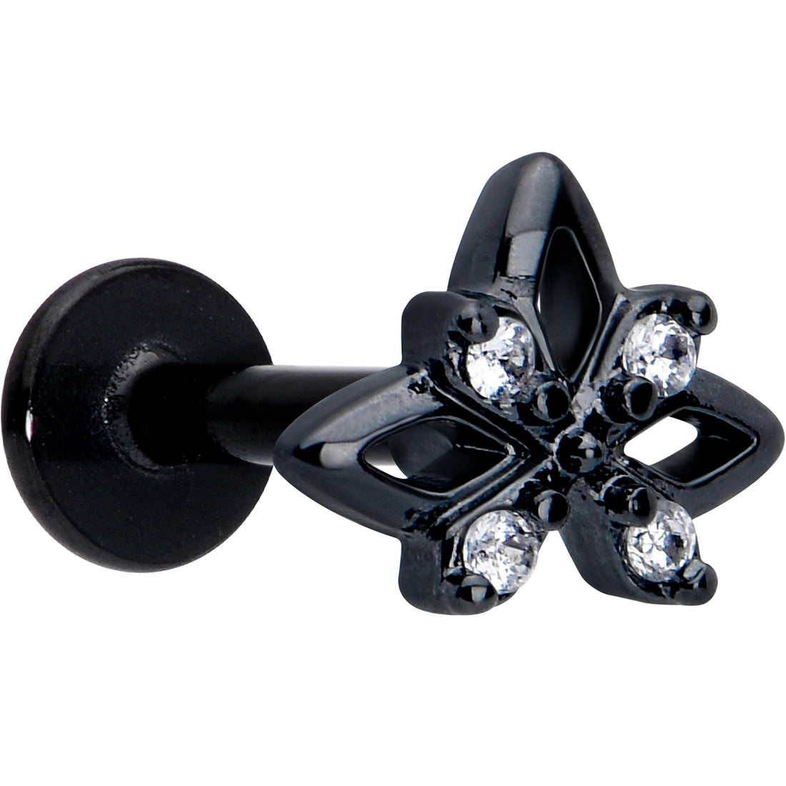 16G Clear CZ Gem Black Gothic Star Flat Back Earring