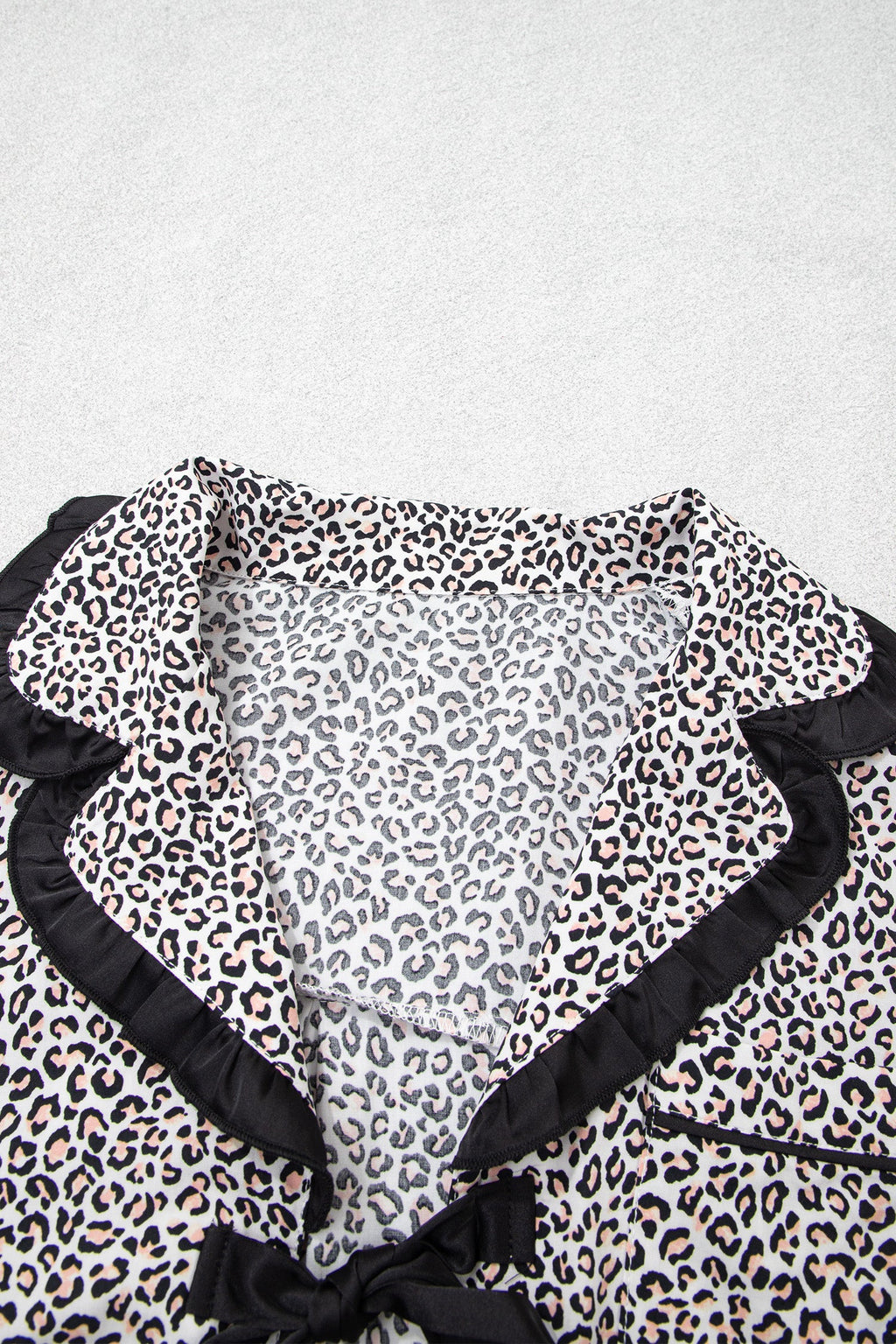 Leopard Bow Long Sleeve Top & Pants Pajama Set