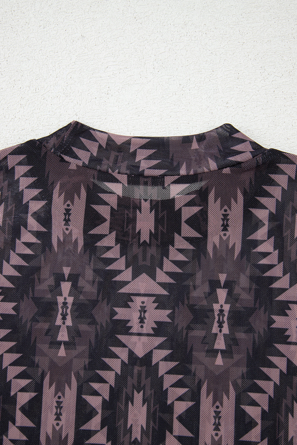 Brown Aztec Print Mock Neck Short Sleeve Mesh T-Shirt