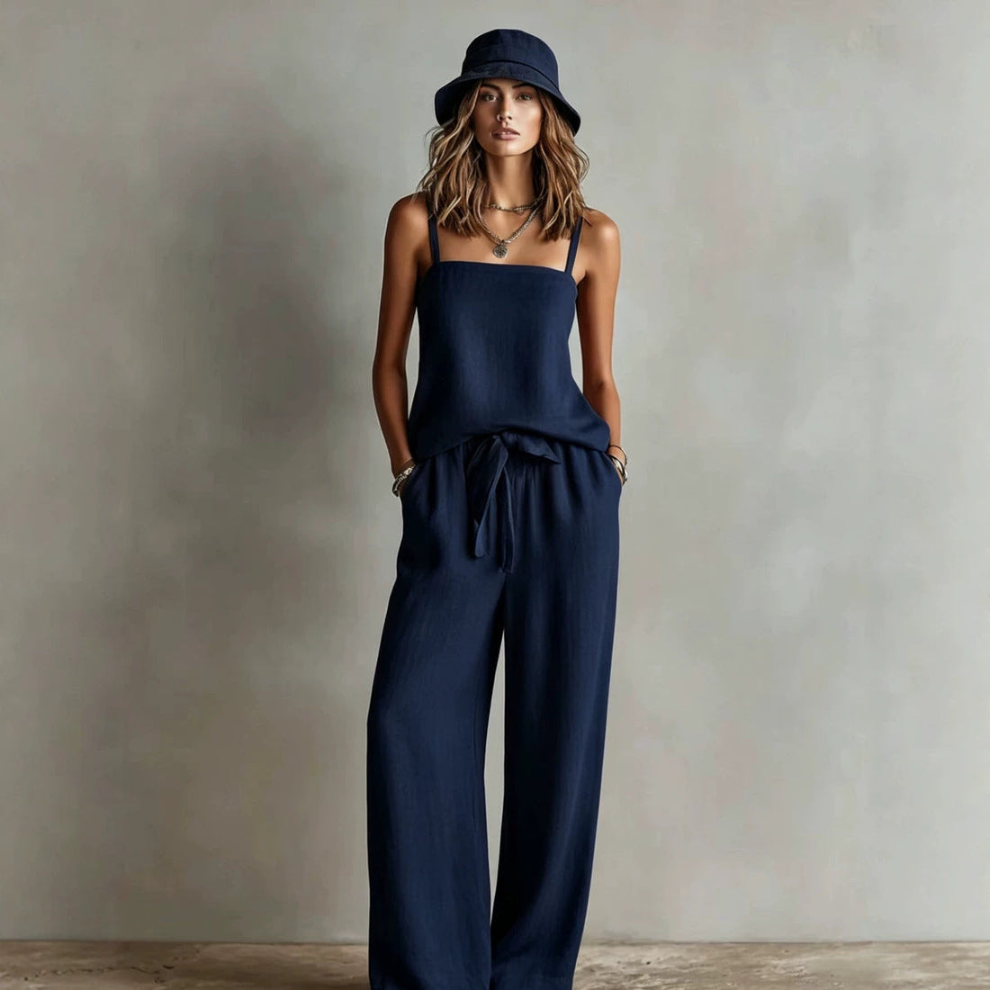 Women's Spaghetti Strap Cami Top and Wide-Leg Pants Set