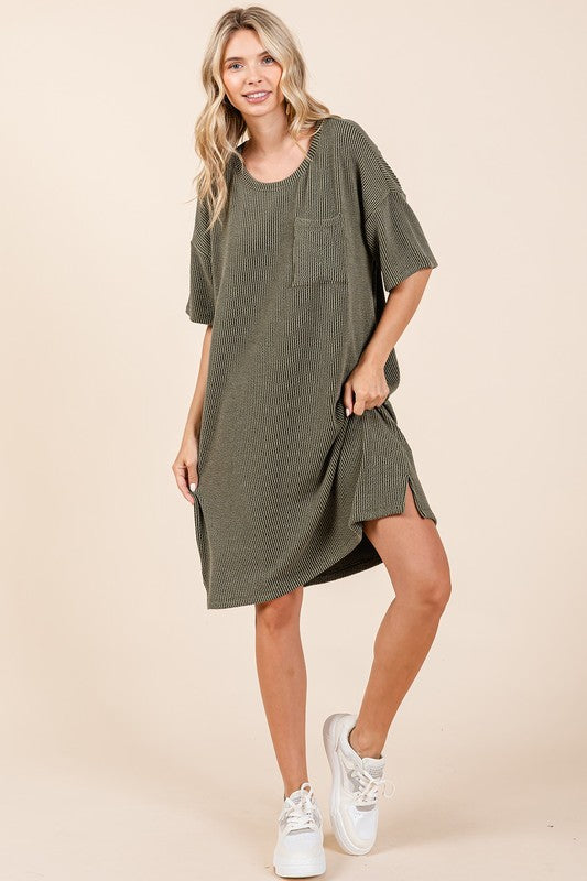 Rib Knit Short Sleeve Tee Dress